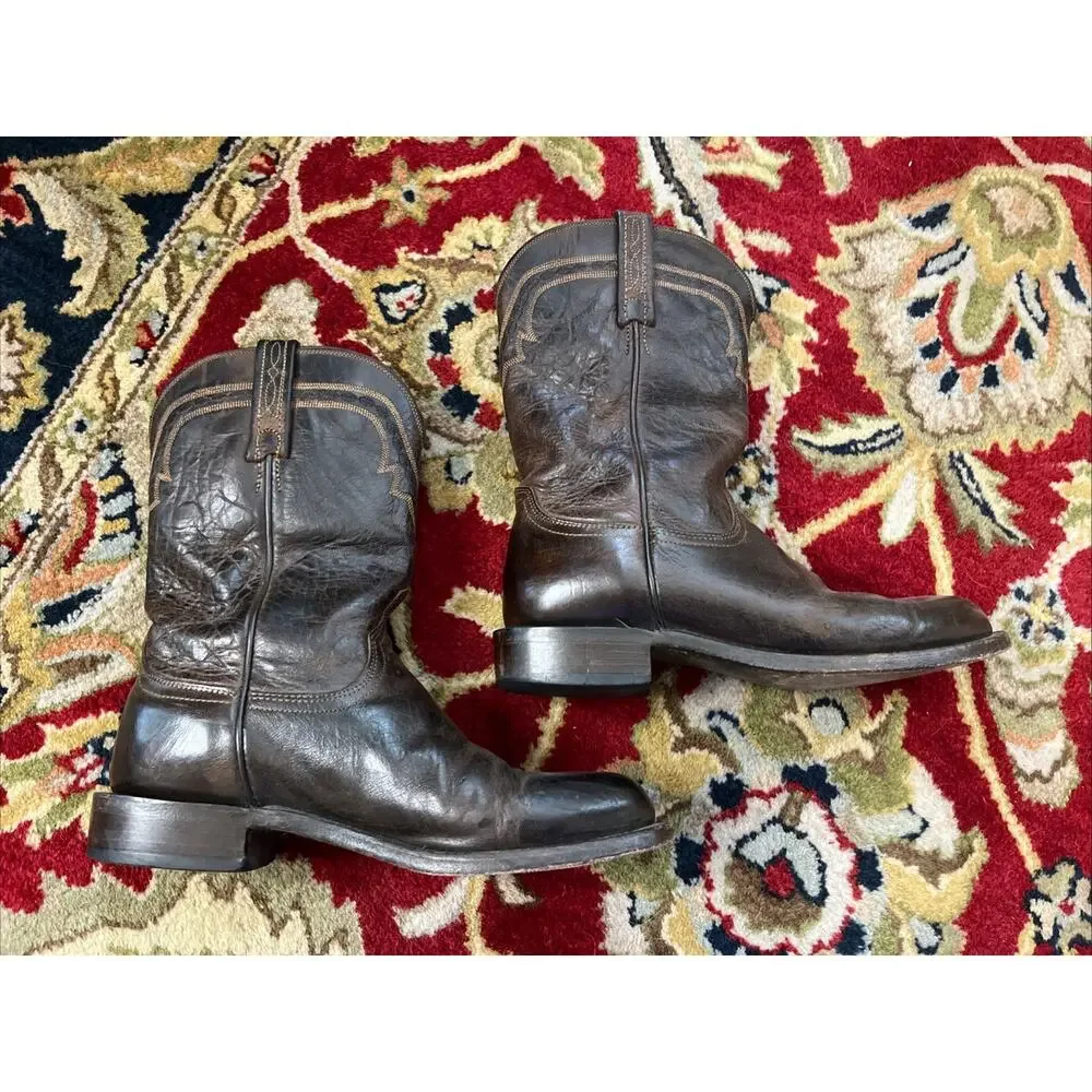 Vintage Lucchese 2000 Classic Western Boots 8 Brown Leather Mens Cowboy Western